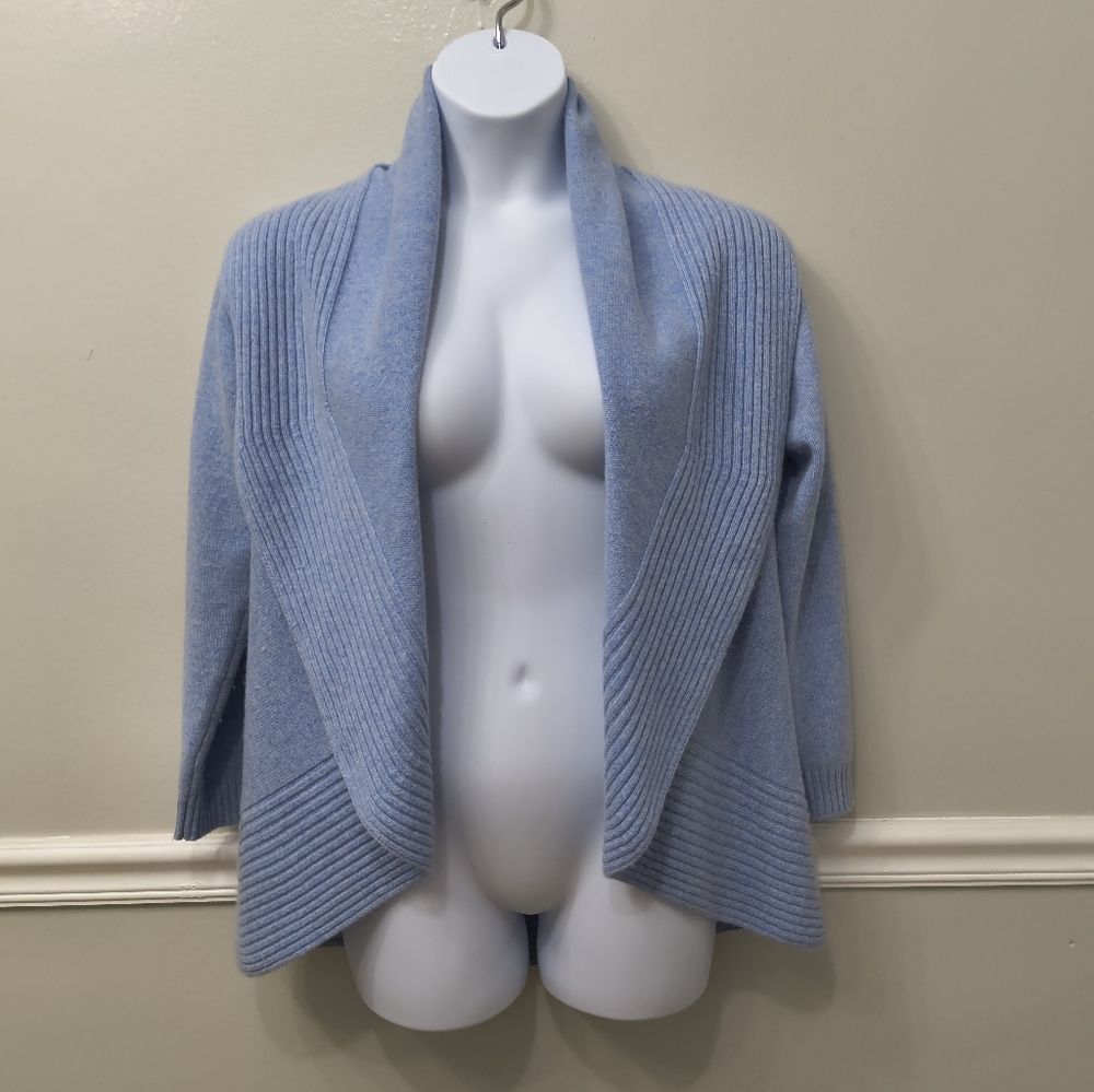 Captiva Shawl Neck Sweater 100% Cashmere Open Front  Cardigan Lt. Blue Size M/L